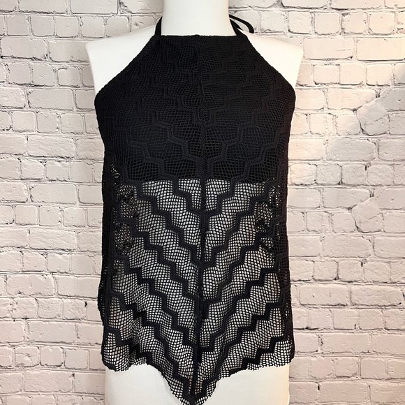 Crochet Black Halter Tankini Top (NWT) Medium - Picture 2 of 6